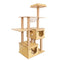 Modern Cat Tree Wooden Cat Tree No Carpet, Multi-Level Wood Cat Tower with Large Cat Condo, Round Top Perch, Scratching Post