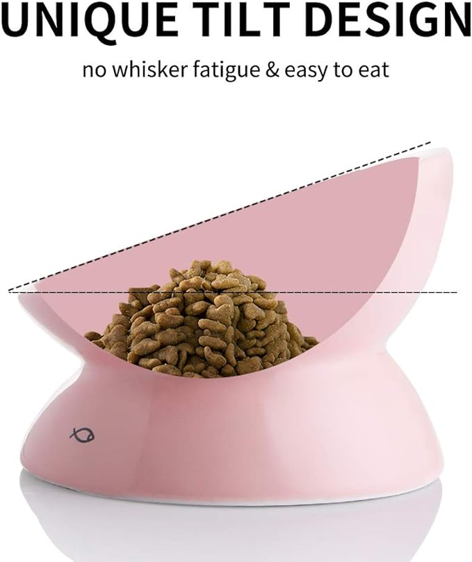 Sweejar Ceramic Raised Cat Bowls, Slanted Cat Dish Food or Water Bowls, Elevated Porcelain Pet Feeder Bowl Protect Cat's Spine, Stress Free, Backflow Prevention