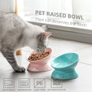 Sweejar Ceramic Raised Cat Bowls, Slanted Cat Dish Food or Water Bowls, Elevated Porcelain Pet Feeder Bowl Protect Cat's Spine, Stress Free, Backflow Prevention