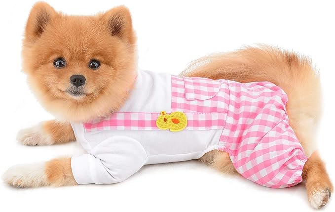 Dog Outfits for Small Dogs Boy Girls Summer Shirts with Plaid Pants Jumpsuits One Piece Apparel for Cats Puppies Chihuahua Clothes Adorable Overalls for Medium Pets 4 Legs Spring