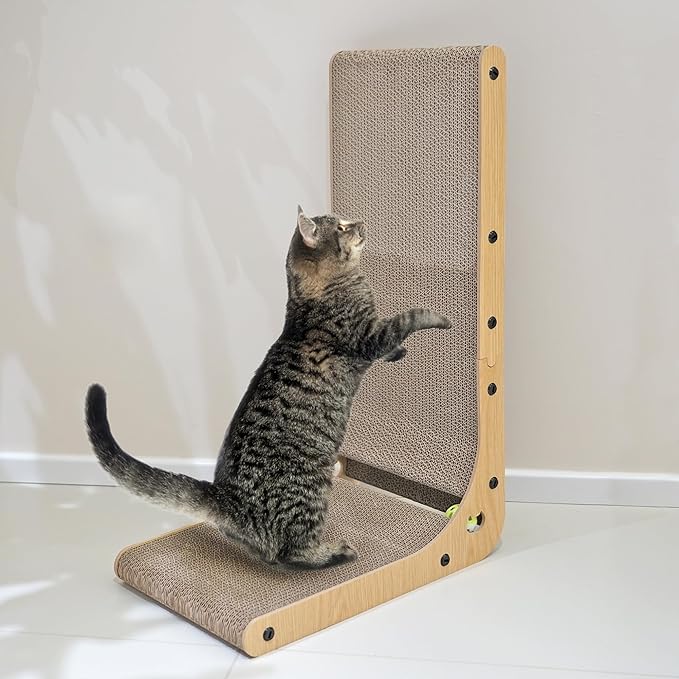 Docal Cat Scratcher Pad, L Shape Cat Scratching Board Cardboard Cat Scratcher for Indoor Large Cats Kitten Vertical Cat Scratch Pad Board Easy for Cats to Scratch, Protect Your Furniture