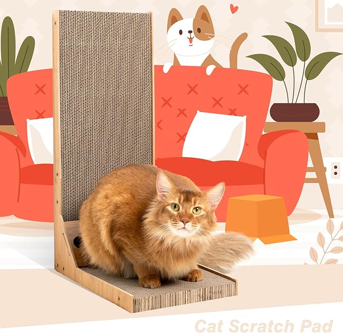 Docal Cat Scratcher Pad, L Shape Cat Scratching Board Cardboard Cat Scratcher for Indoor Large Cats Kitten Vertical Cat Scratch Pad Board Easy for Cats to Scratch, Protect Your Furniture