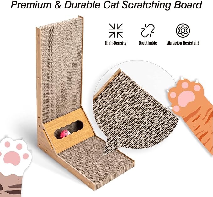 Docal Cat Scratcher Pad, L Shape Cat Scratching Board Cardboard Cat Scratcher for Indoor Large Cats Kitten Vertical Cat Scratch Pad Board Easy for Cats to Scratch, Protect Your Furniture