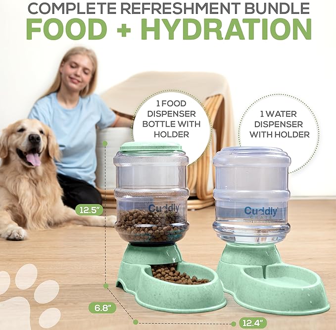 2 Pack Self Feeding Dog Food and Water Dispenser - 3.75L Automatic Pet Feeder for Small & Medium Dogs, Spill Proof Gravity Cat Feeder and Water Dispenser