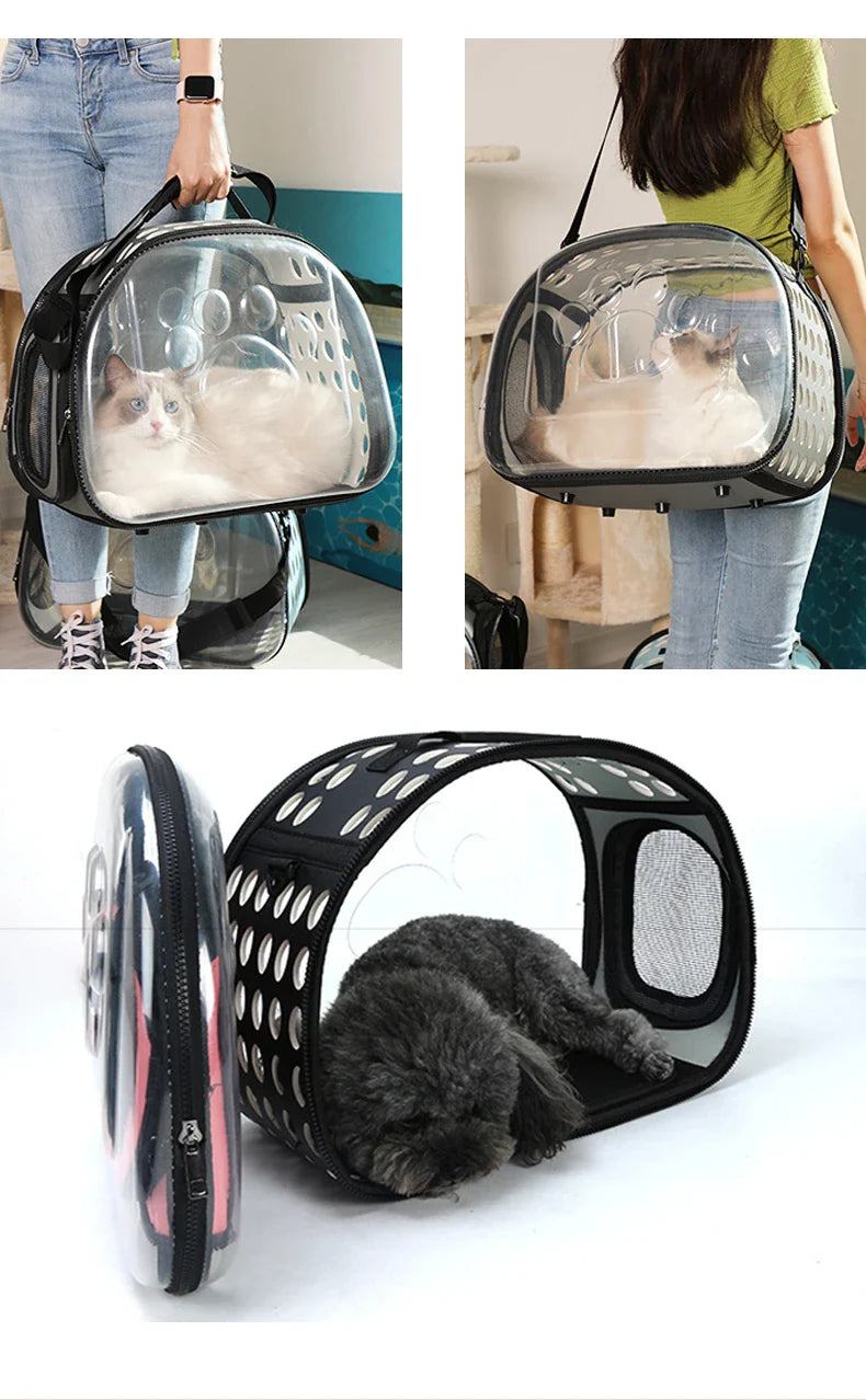 Pet Shoulder Bag Cat Carrier Outdoor Travel Breathable Handbag Puppy & Kitten Capsule Transparent Portable Shoulder Strap Bag