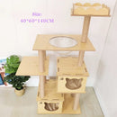 Modern Cat Tree Wooden Cat Tree No Carpet, Multi-Level Wood Cat Tower with Large Cat Condo, Round Top Perch, Scratching Post