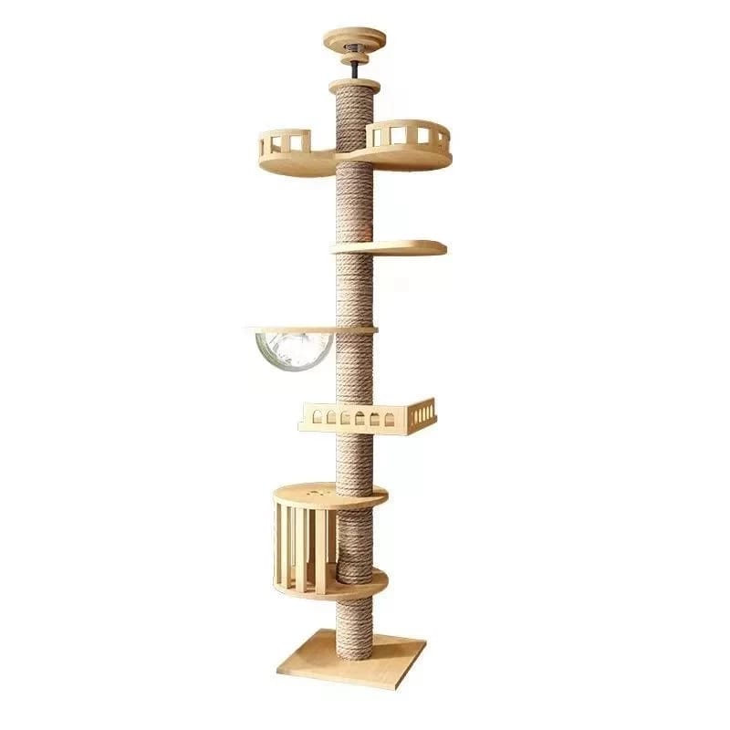 Floor to Ceiling Cat tree Adjustable Cat Tower 5 Tier Hemp Scratching Post High Cat Tree Sturdy Cat Activity Tree Indoor Cat Scratching Post